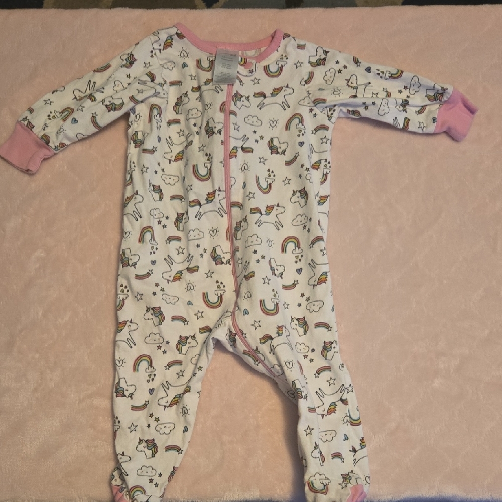 Pink and White Footed One Piece with Long Sleeves